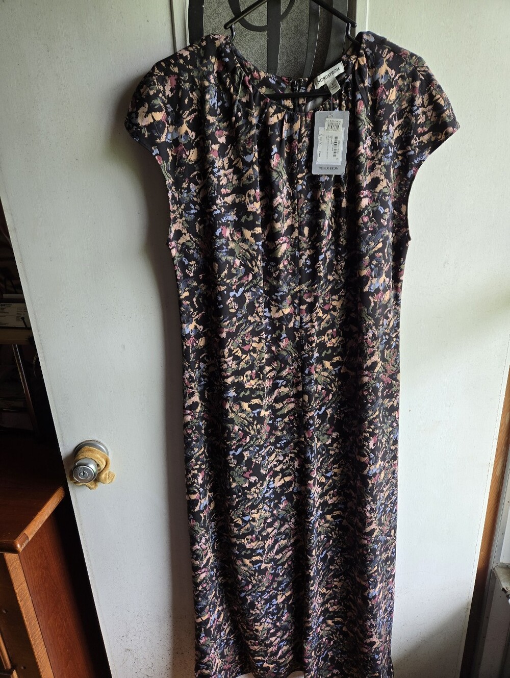 Nordstrom Floral Cap-Sleeve Midi Dress in Black and Pink - NWT